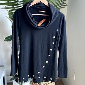 Belldini Long Sleeve Black Cowl Neck Grommet Detail Chic Minimalist Edgy